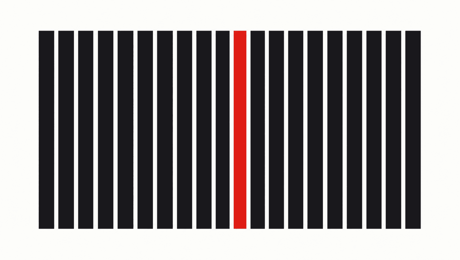 Abstrakte Grafik: eine Reihe schwarzer Balken, in die sich ein roter Balken passgenau einfügt