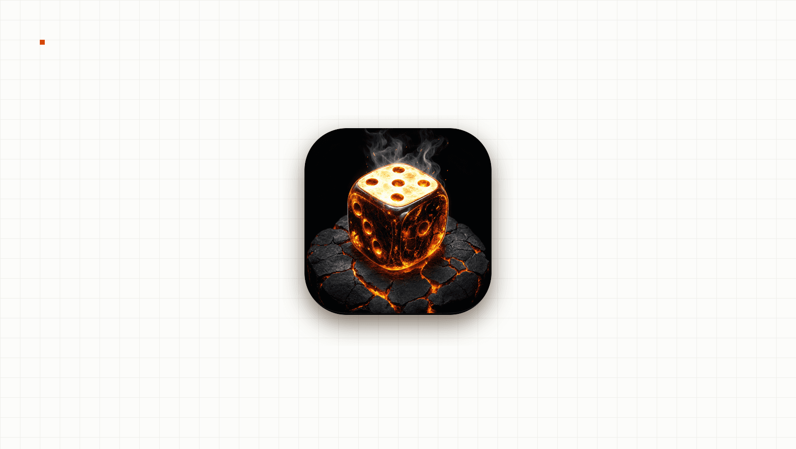App-Symbol von SCORCH: ein glühender Harzwürfel auf rissigem schwarzem Basalt mit orangem Lavaschein