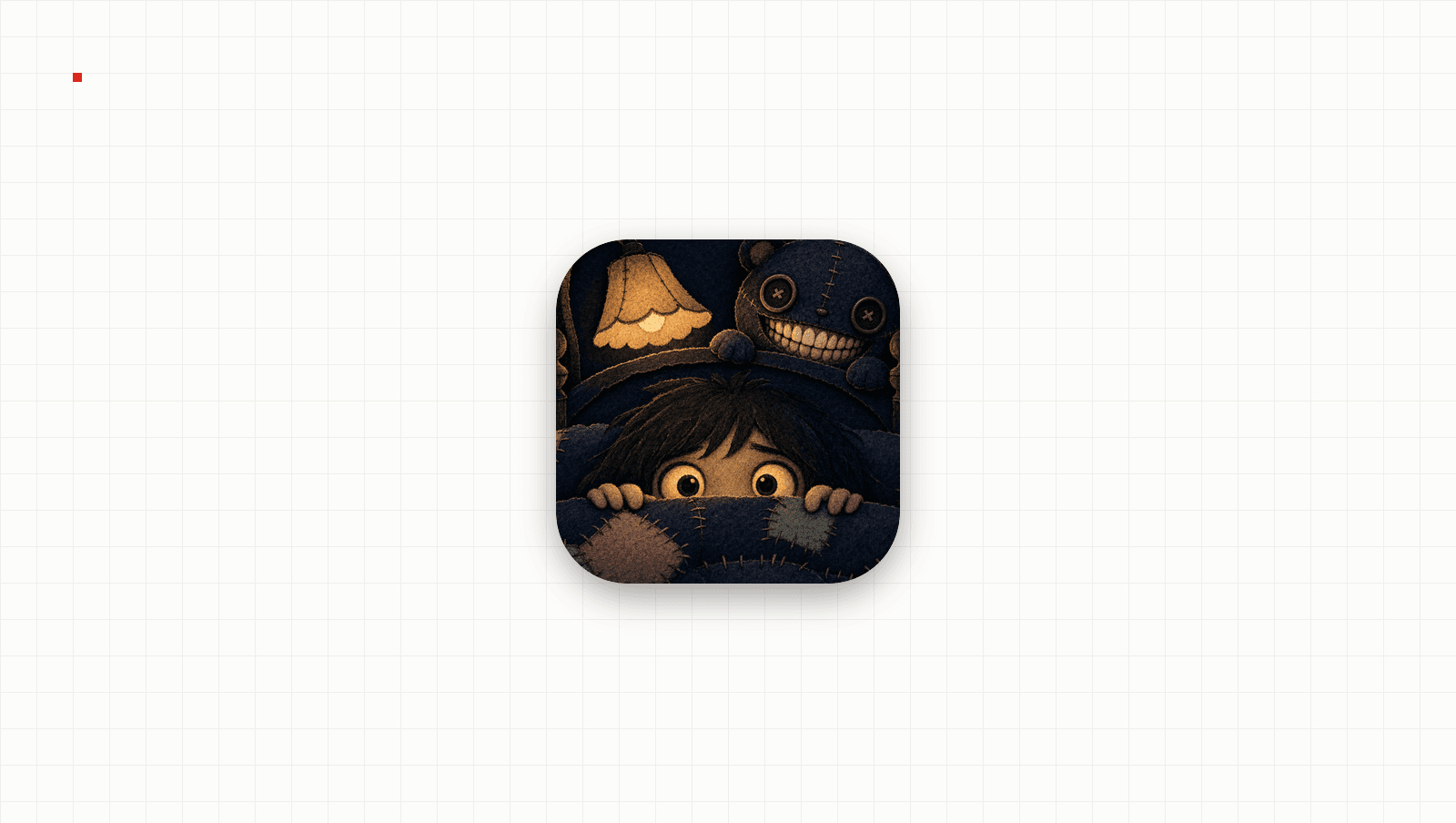 App-Symbol von Nightshift: Sleep Tight: ein Kind lugt mit grossen Augen über die Bettdecke, auf dem Bettgestell grinst ein Filz-Teddy